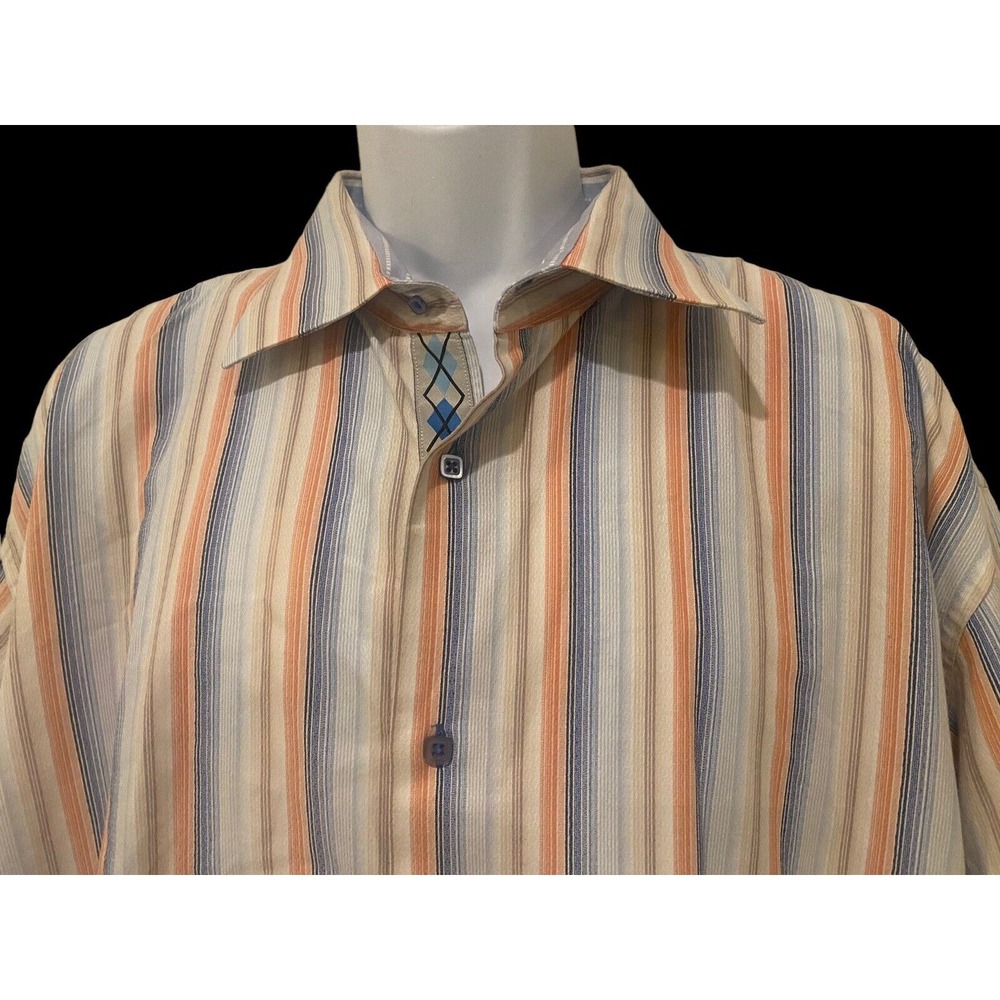 Luciano Visconti Uomo Mens Shirt Multi‎ Stripe Print Contrast Flip Cuff 3XL  EUC - Picture 2 of 5